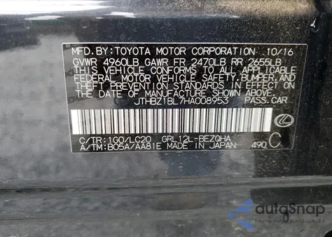 2017 Lexus Gs 350 Base z USA, uszkodzony, nr VIN JTHBZ1BL7HA008953